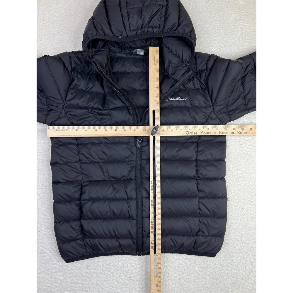 Eddie Bauer Puffer Jacket Kids Large 14 Black Hooded Down Quilted U31OW824 - Picture 7 of 13